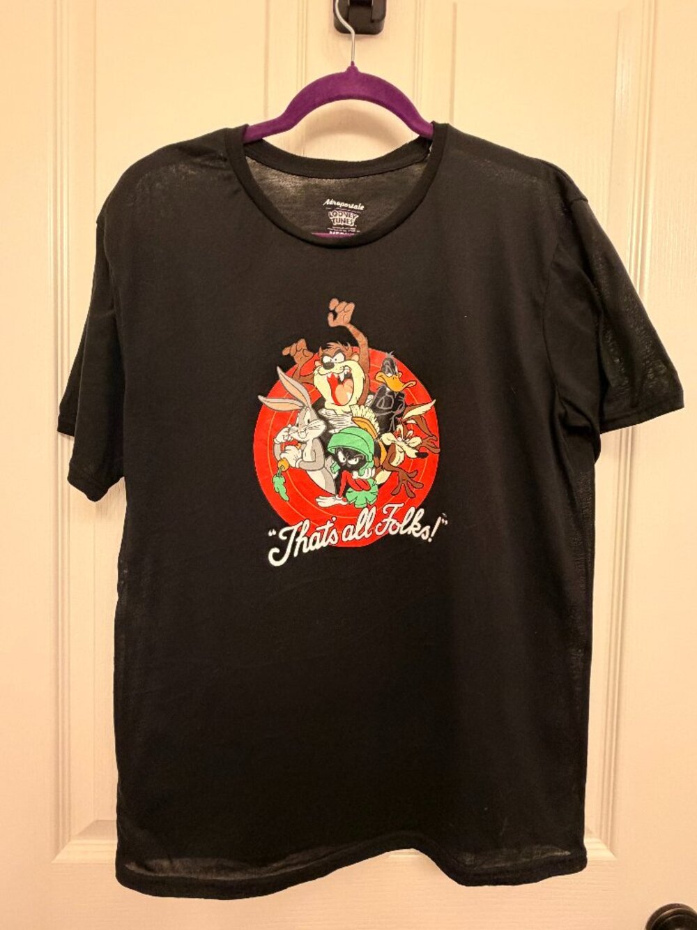 Aeropostale Looney Tunes Graphic Tee – Black Semi‑Sheer, Size M